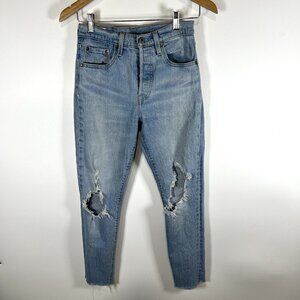 Levi's 501 Jeans Thrashed 25x30 Blue Light Wash Premium Denim Classic Distressed